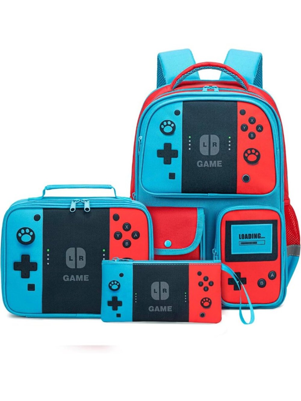 Stylish 3-in-1 Backpack Set for Boys with Lunch Box - Gaming Bookbag for School